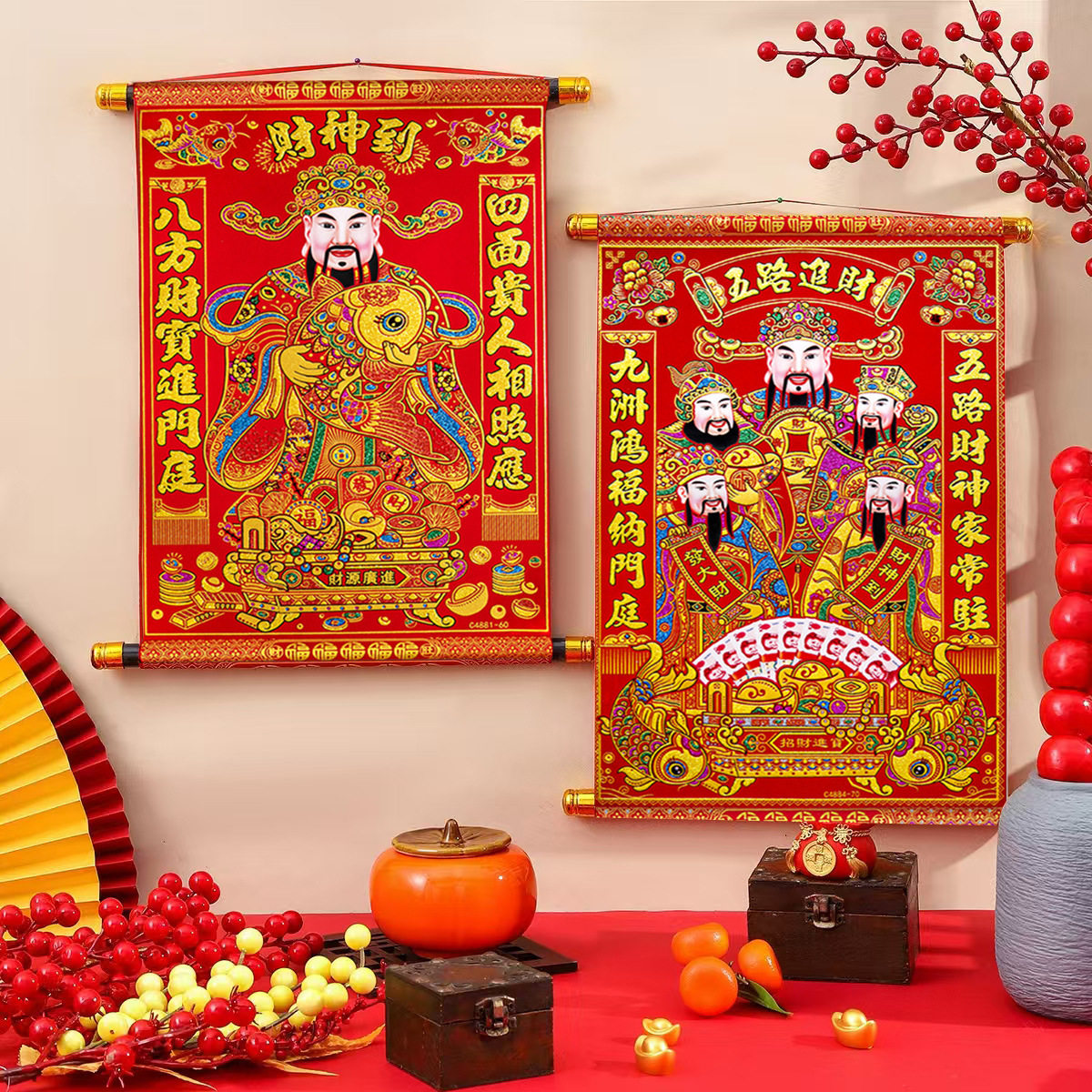 2026马年绒布卷轴五路财神玄关客厅财神爷挂画春节办公室装饰,模玩/动漫/周边/娃圈三坑/桌游,文化/体育周边,淘宝优惠券,粉丝福利购,淘宝优惠卷