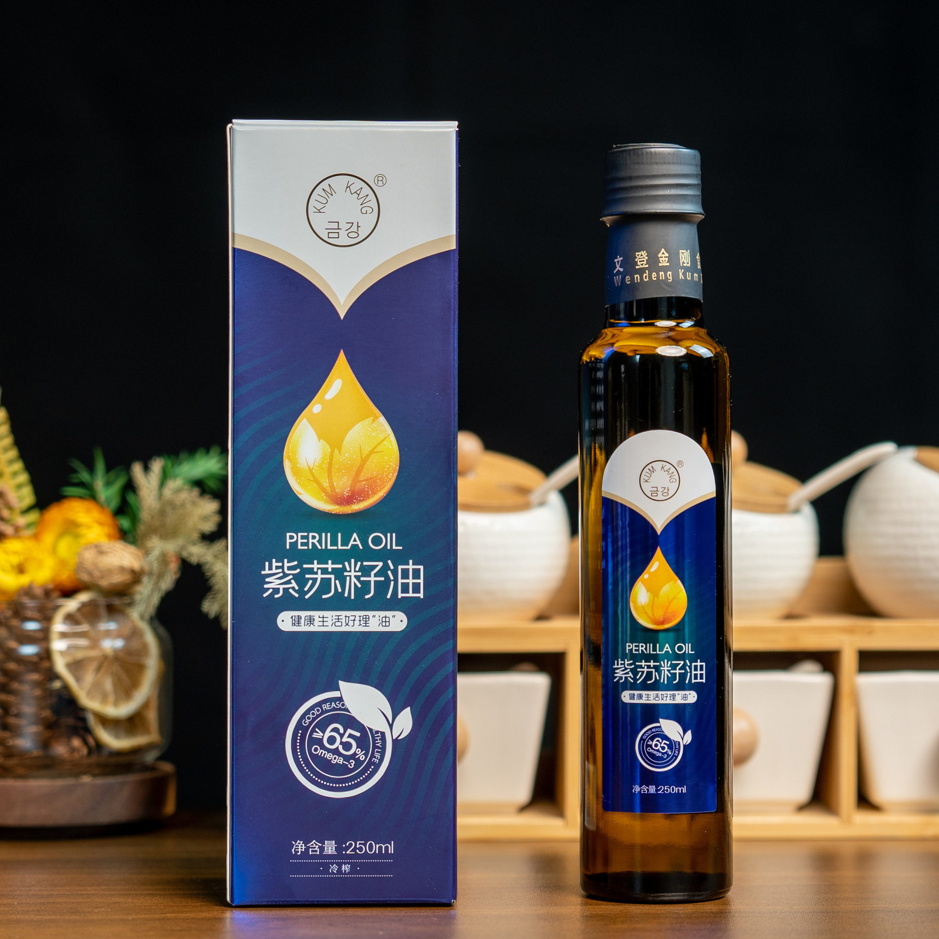 【工厂直供】KUM KANG/金刚250ml玻璃装冷榨紫苏籽油苏子油苏麻油