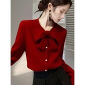 短款 正品 毛衣 长袖 修身 哥家新2025秋冬新款 轻熟风蝴蝶结针织开衫