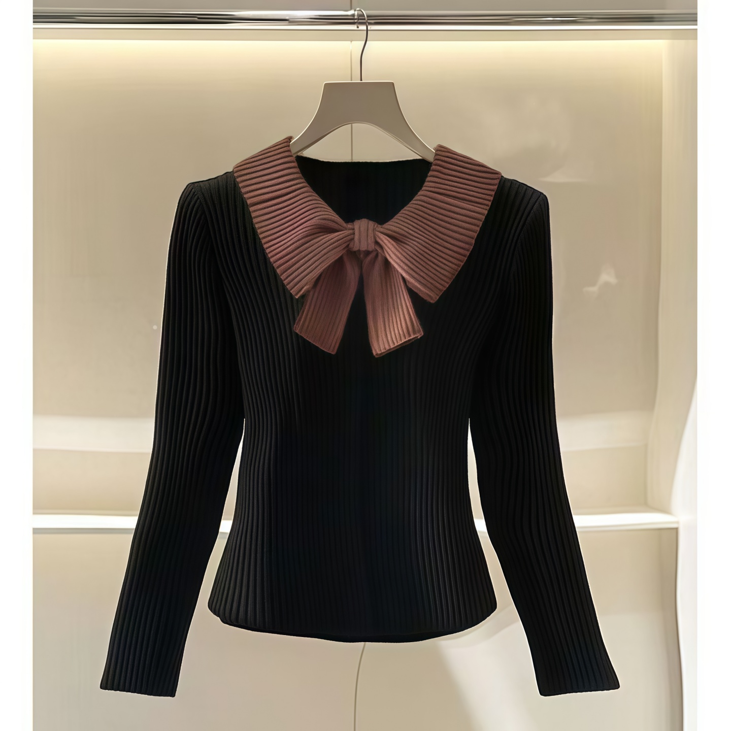 白领哥弟新2025秋冬高级感蝴蝶领结针织衫法式气质名媛毛衣上衣