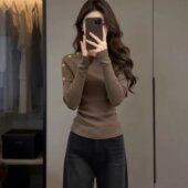 正品 哥家新2026春秋韩系不对称高领披肩针织衫 女显瘦高级感毛衣