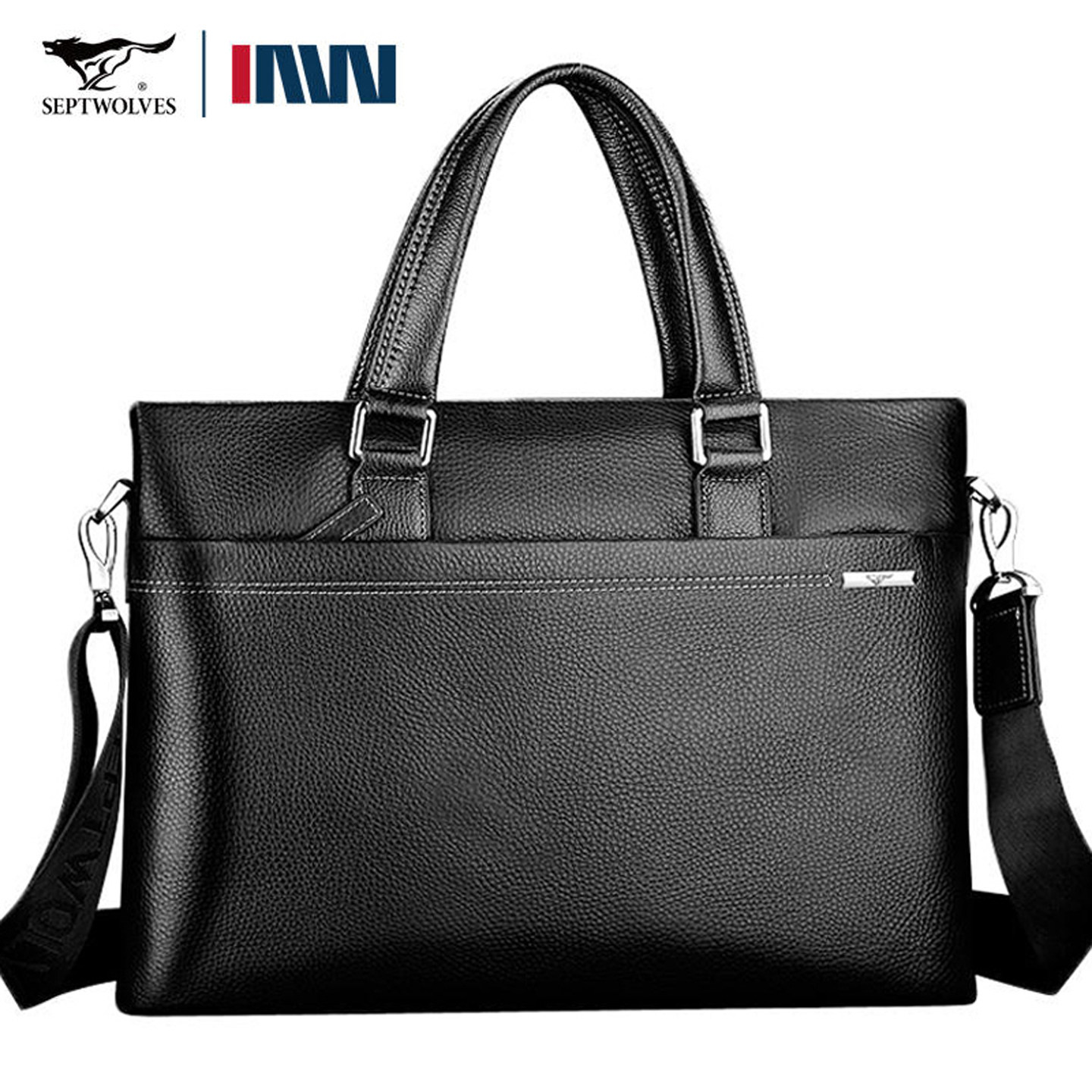 正品七匹狼男包商务头层牛皮单肩斜挎手提包电脑包黑色新款文件包