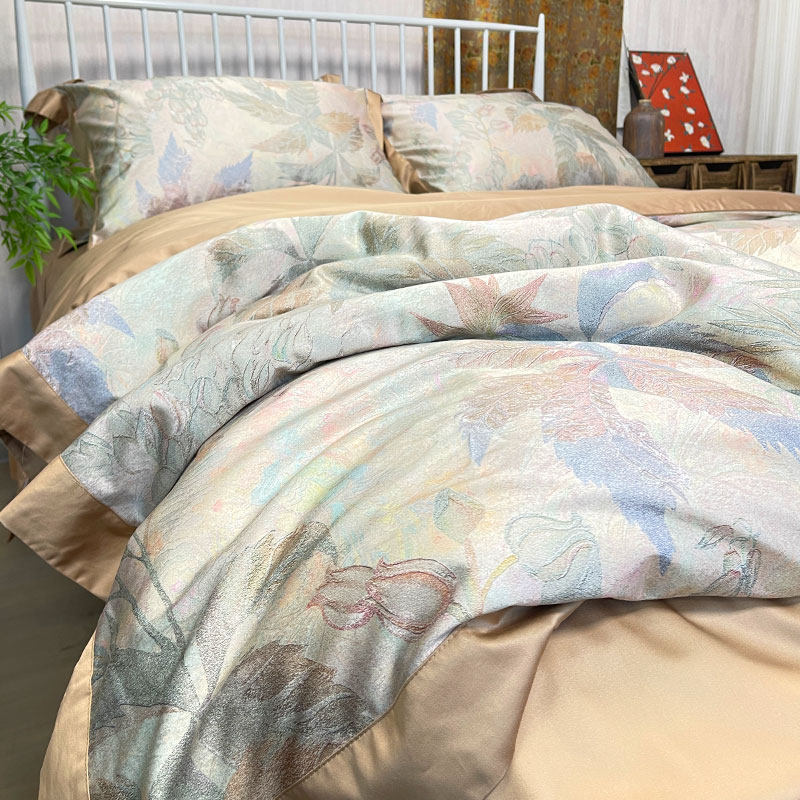 A类100支天丝棉兰精天丝+棉混纺印花四件套被套床单床笠床品丝滑