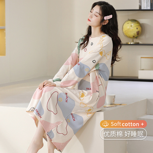 连衣裙中长款 纯棉长袖 全棉睡衣家居服 冬季 草本西子睡裙女士春秋款