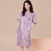 中长款 纯棉短袖 休闲简约全棉圆领家居服 睡裙女士夏季 草本西子新款