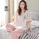 短袖 夏季 条纹大码 套装 家居服爆款 草本西子带胸垫睡衣女纯棉七分裤