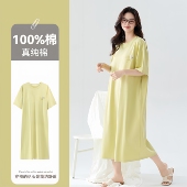 夏季 纯棉新款 短袖 草本西子睡裙女款 中长款 连衣裙宽松简约风家居服