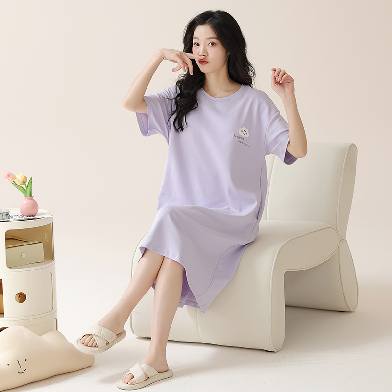 俞兆林【7A抗菌】睡衣女夏季纯棉带胸垫短袖连衣裙休闲睡裙家居服