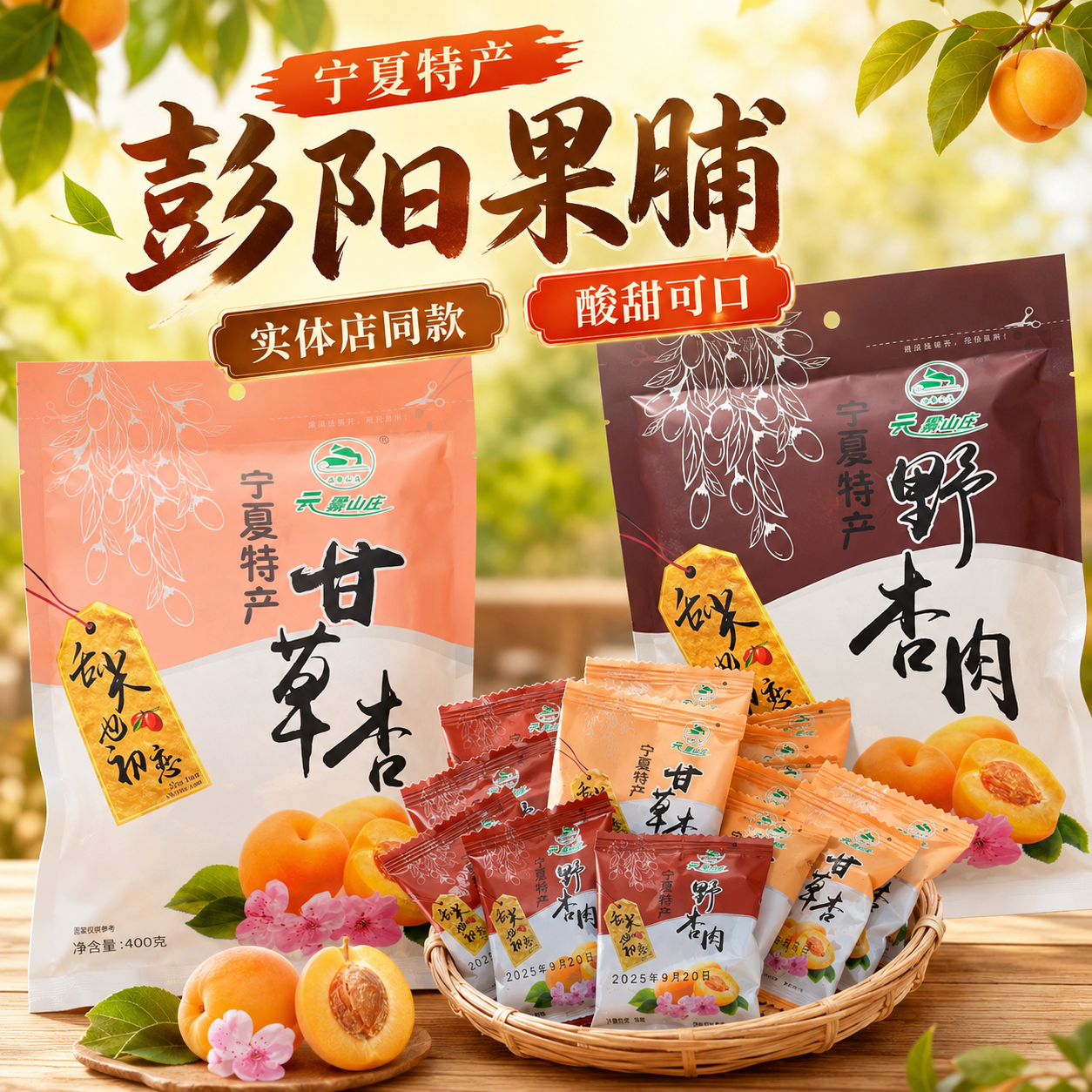 云雾山庄彭阳果脯宁夏特产甘草杏野杏肉蜜饯银川小吃杏肉果干杏脯