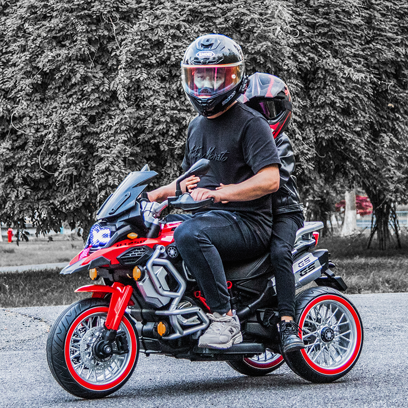 超大号儿童电动摩托车三轮车亲子可坐大人双人宝宝玩具车充电童车