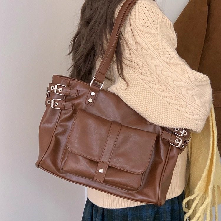 复古棕色百搭大容量通勤托特包秋冬2025新款韩版学院风单肩斜挎包,箱包皮具/热销女包/男包,通用款女包,淘宝优惠券,粉丝福利购,淘宝优惠卷