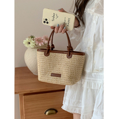 夏天度假沙滩风草编包手提斜挎包2026新款 洋气绳结菜篮子包编织包