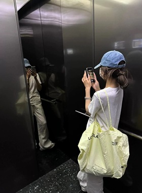 迪丽热巴同款黄色帆布包韩国小众包大容量通勤单肩包简约购物袋潮