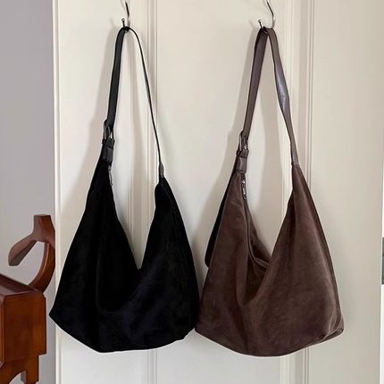 韩版麂皮绒单肩包女2025新款秋冬百搭斜挎包复古大容量通勤托特包