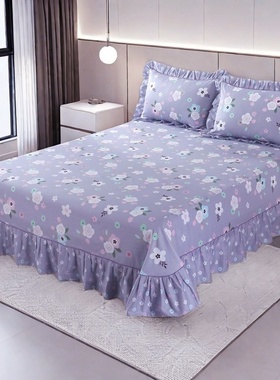 床单单件纯棉100全棉加厚新款三件套灰色花边大250x270cm270x290