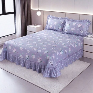 床单单件纯棉100全棉加厚新款三件套灰色花边大250x270cm270x290
