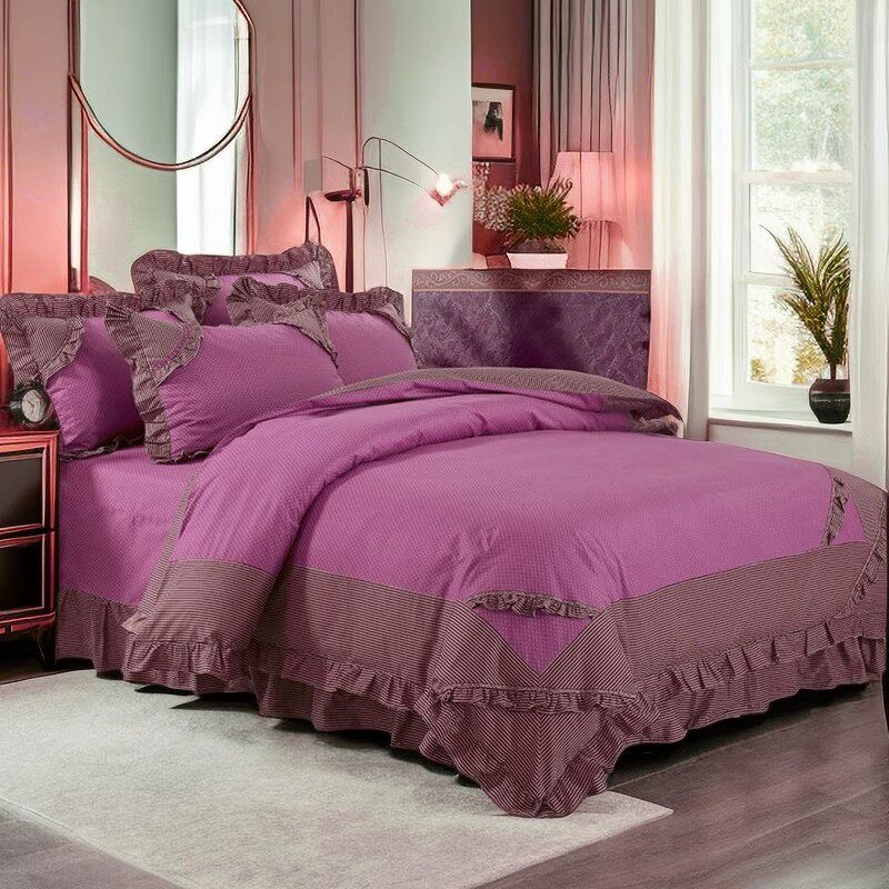 床上四件套纯棉全棉新款轻奢高级感主卧室紫红色床单被套高级床品