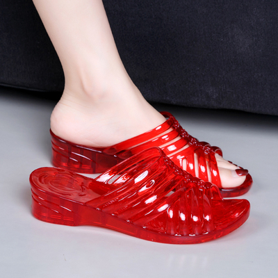 水晶鞋透明女士坡跟果冻