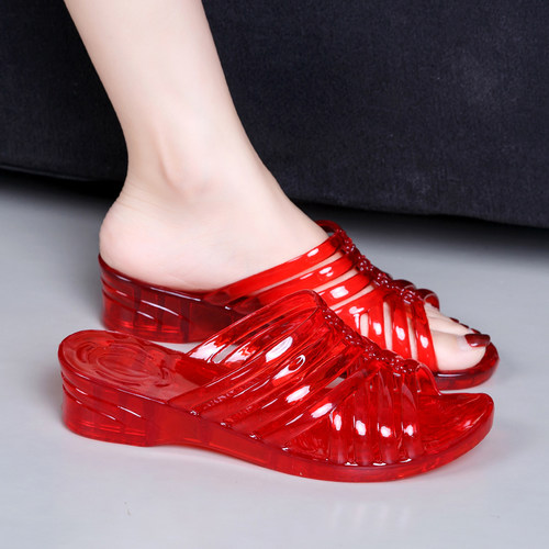 水晶鞋透明女士坡跟果冻