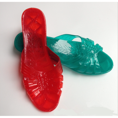 珠江菊花款女士夏老式居家洗澡塑胶料果冻透明妈妈防滑水晶凉拖鞋