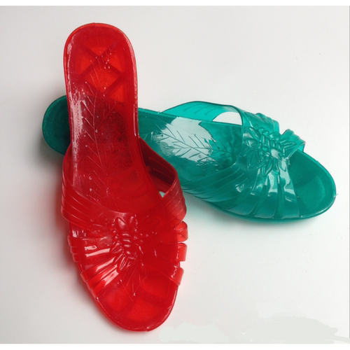 珠江菊花款女士夏老式居家洗澡塑胶料果冻透明妈妈防滑水晶凉拖鞋