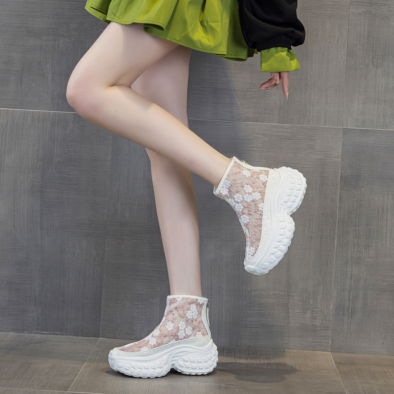 薄款涼靴小個子網紗透氣繡花短靴