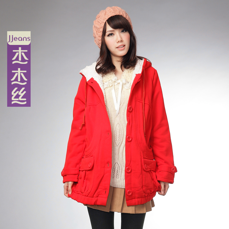 杰杰丝可爱大口袋毛绒风衣冬装