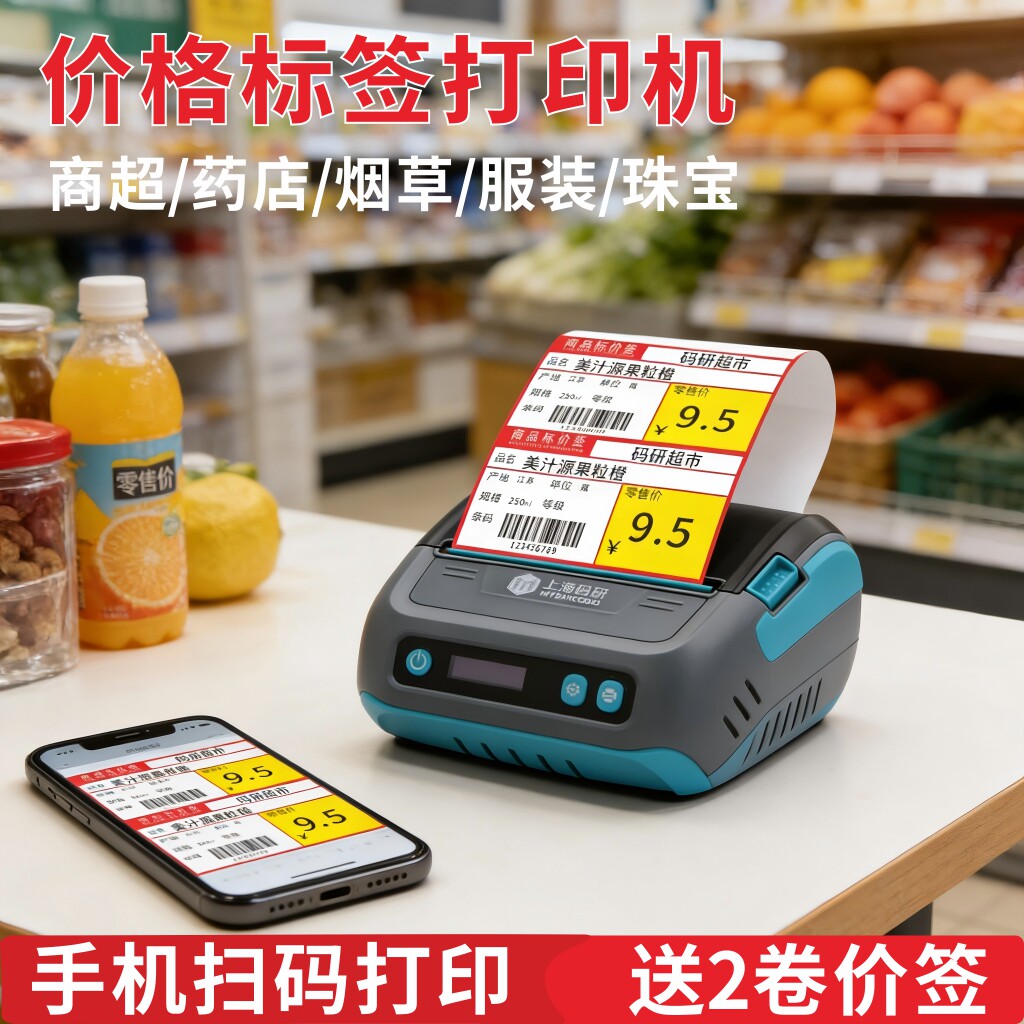 码研K31S便携蓝牙价格签打印机MP90珠宝便利店药店超市商品吊牌标签机 不干胶二维码小型无线手持热敏条码机