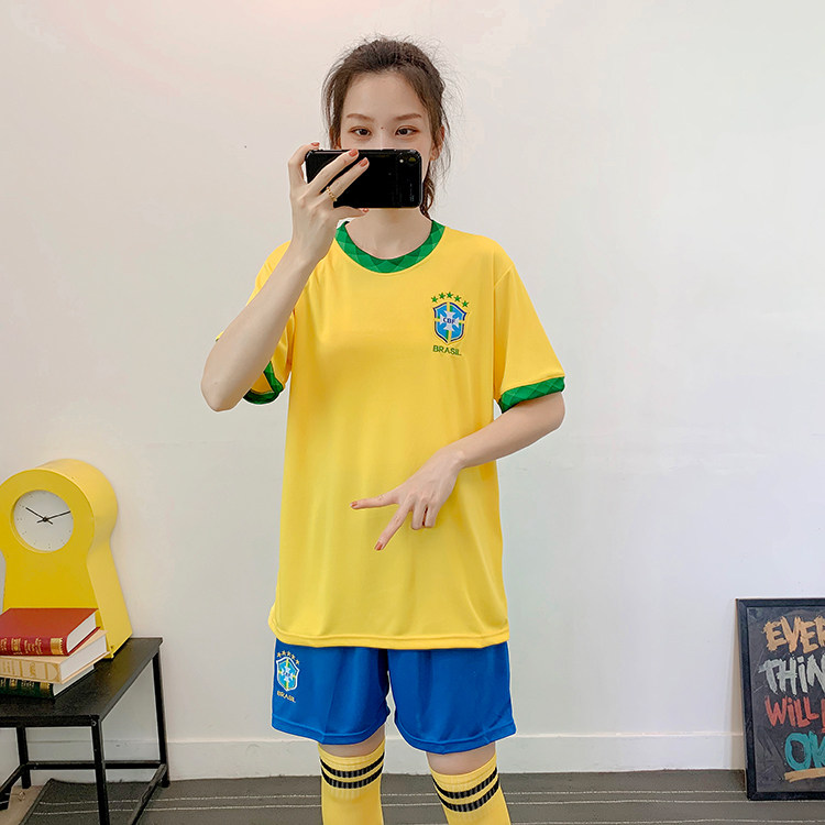 足球服女套装韩版bf风宽松男女学生班服黄色训练比赛印字球衣定制