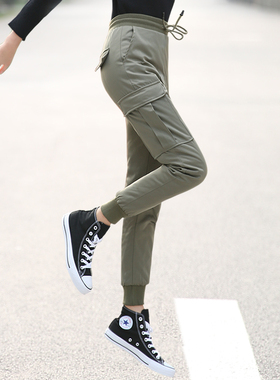 2024年新款工装羽绒裤女外穿时尚高腰加厚保暖棉裤加绒休闲裤子冬