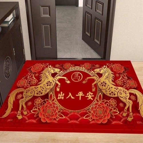 新中式马年地垫2026新年入户门垫红色进门地毯大门口脚垫玄关垫子