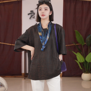 889197 DLF 老料龟纹香云纱大版 宽松T恤上衣