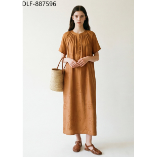 887596 香云纱连衣裙DLF 26新款 蚕丝花罗提花捏褶复古宫廷浅色阔版