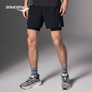 BELL专业运动裤 NATHAN 竞速跑步透气 Saucony索康尼 男子双层短裤