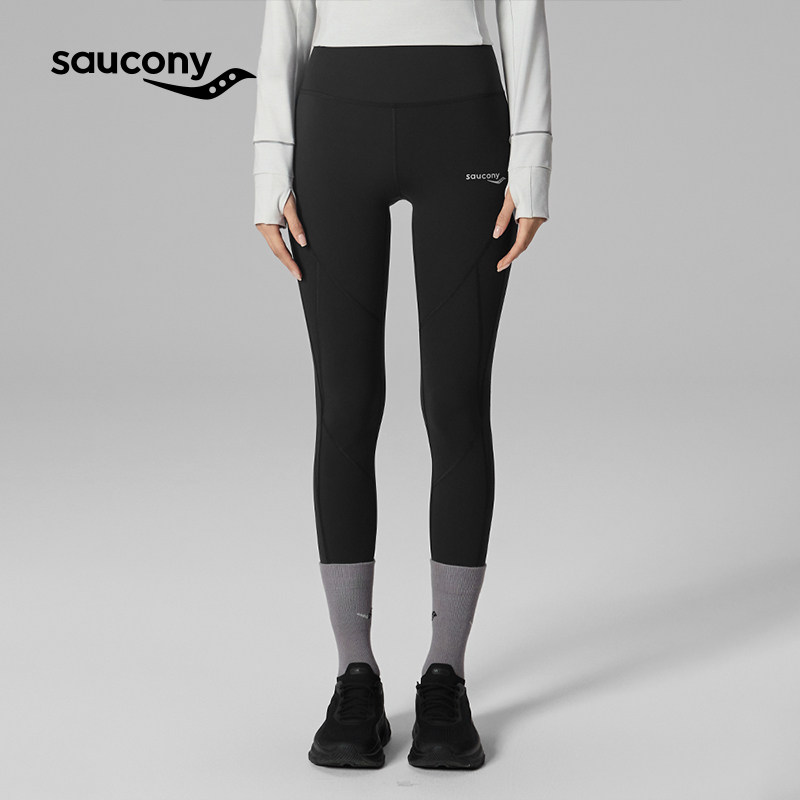 Saucony索康尼官方女子双面磨毛柔软亲肤高腰设计针织紧身长裤