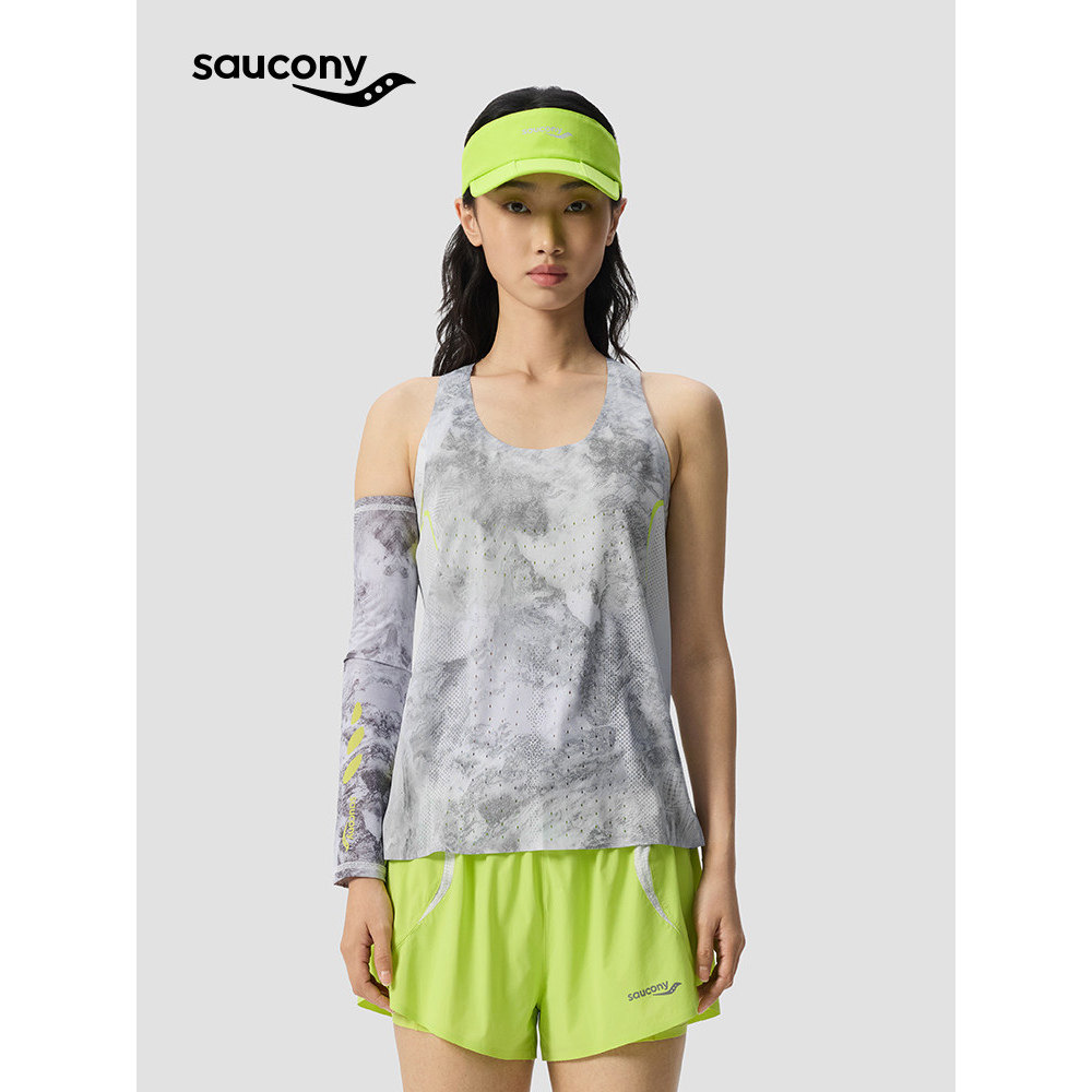 女子跑步运动背心Saucony索康尼竞速吸湿速干抗菌轻量提花U领