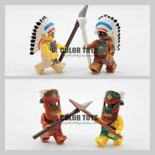 原始雨林部落酋长印第安人面具战士拼装积木人仔玩具