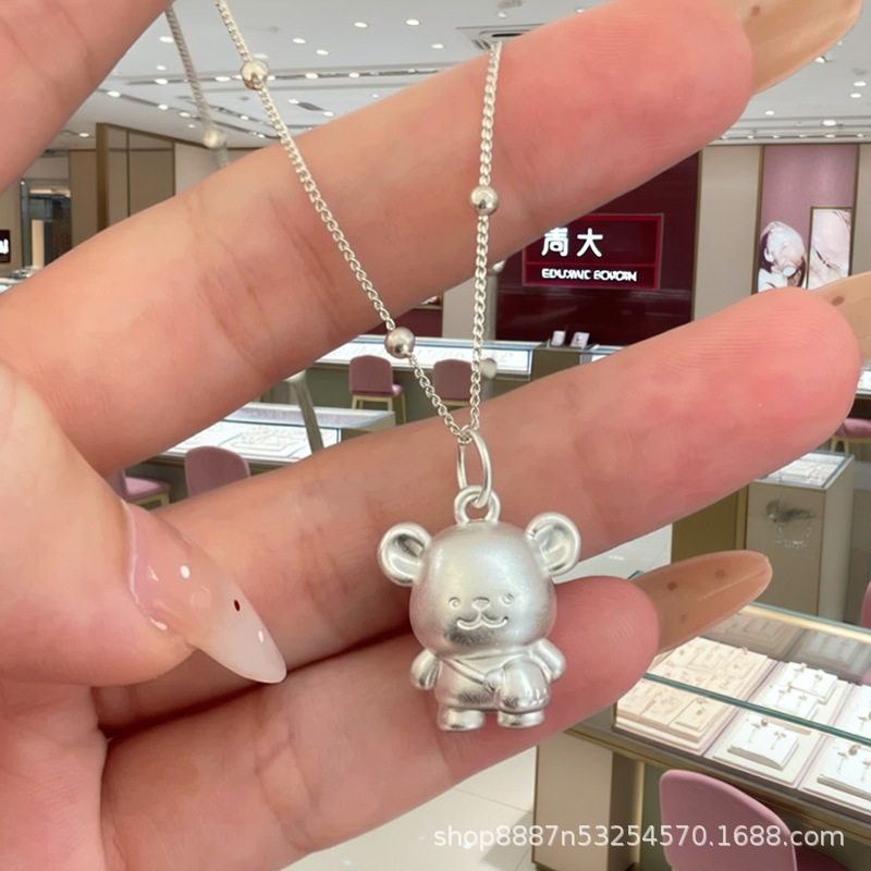 足银小熊轻奢纯银项链马