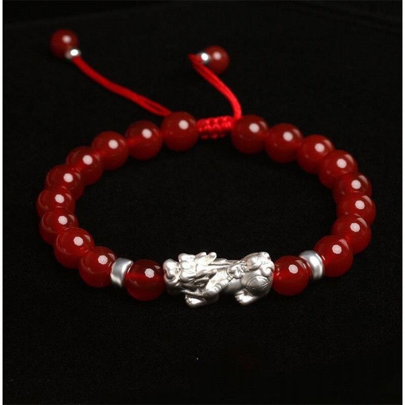 本命年足银纯手工红绳手