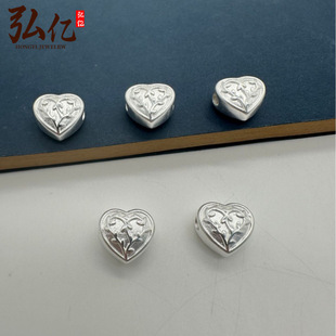 999足银爱心连理枝复古银配件DIY手工编织手绳手串珠串项链坠子