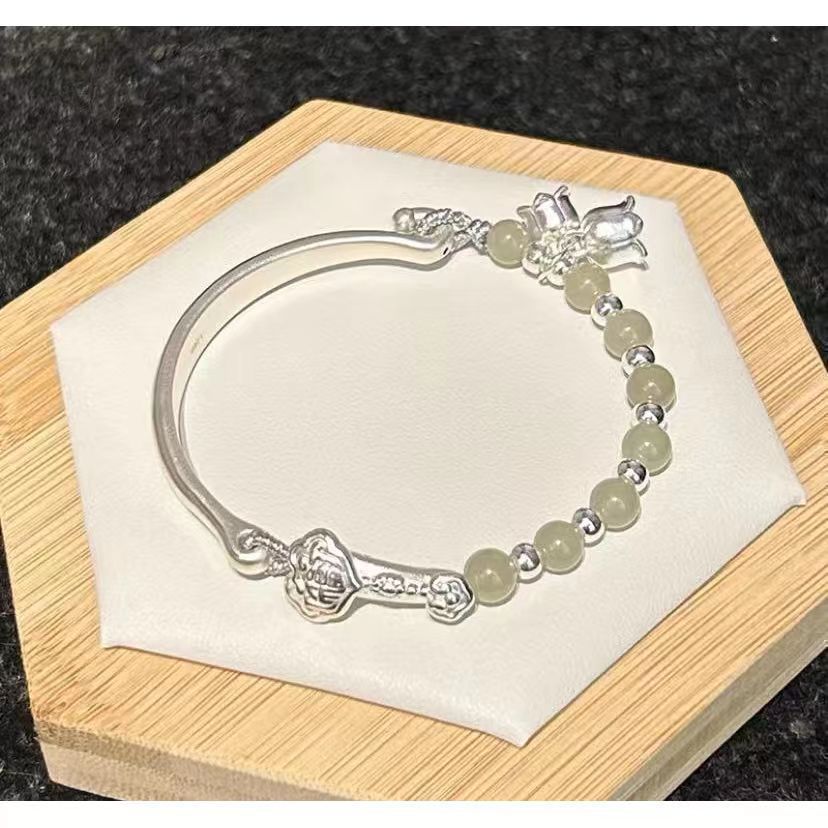 足银如意铃兰花半镯半链