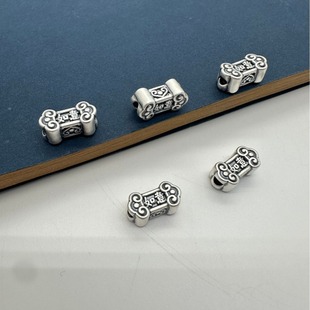 999足银做旧3D硬银如意四叶草吊坠银牌 手工diy手串编绳材料配件