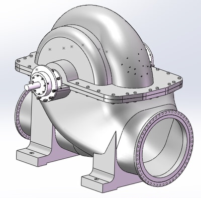 单级双吸离心泵soildworks设计图纸 +cad图纸离心泵设计3d图纸