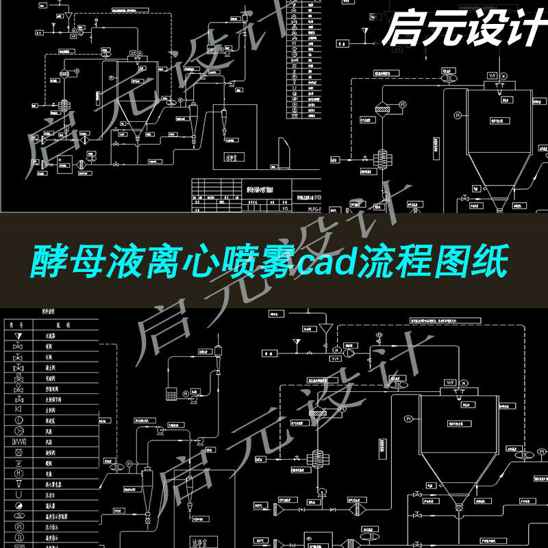 酵母液离心喷雾干燥机带控制点流程图cad图纸工业控制流程图cad