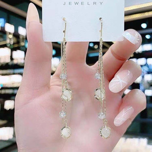 韩国气质网红耳环猫眼石耳坠耳线 新款潮耳线高级感银针耳线女
