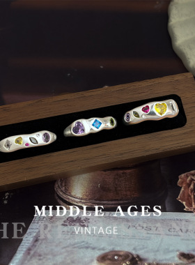 vintage个性彩色锆石爱心戒指小众轻奢高级感开口可调节食指手饰