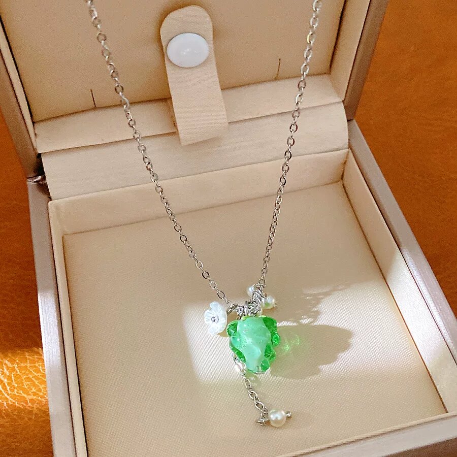 树脂珍珠花朵葡萄吊坠项链韩系ins风锁骨链精致百搭简约小众项饰