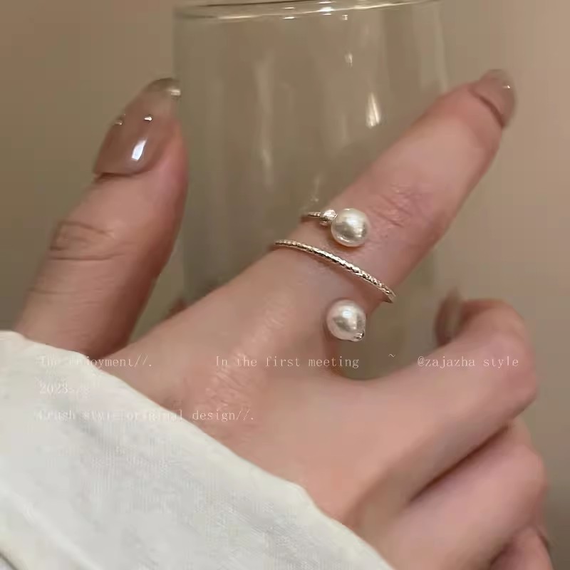 多层缠绕珍珠开口可调节戒指女法式轻奢小众设计高级感食指戒指环