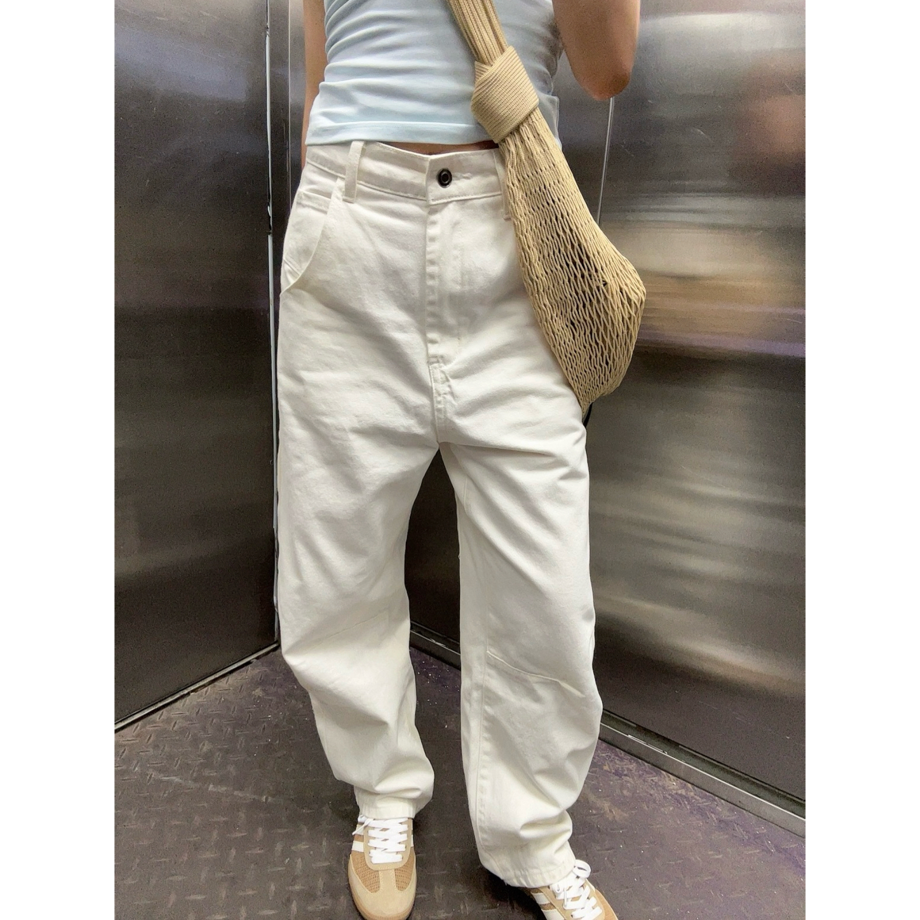 忧郁的米老虎/弯刀型阔腿梨形神裤白色高腰显瘦长裤百搭牛仔裤女