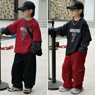 2026冬季新品中大童加绒假两件卫衣儿童圆领上衣7090